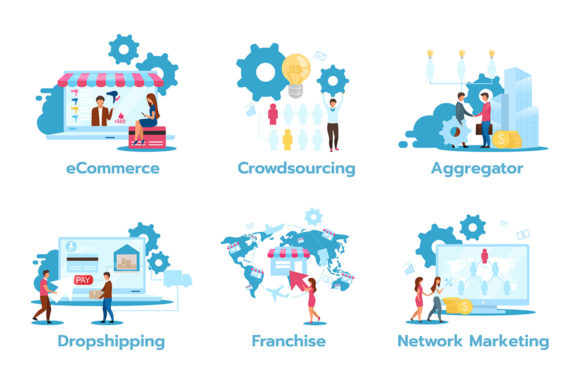 Business Model Vector Illustrations Set: Graphics Review