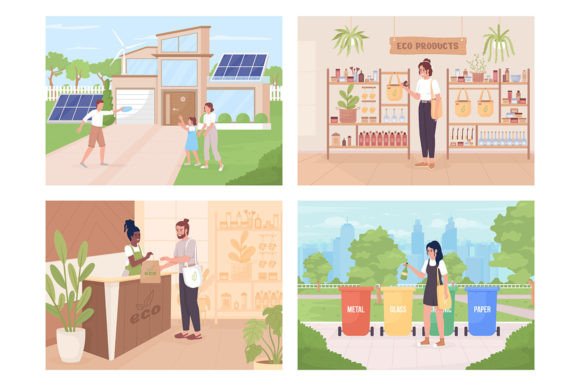 Eco Friendly Lifestyle Illustrations Set: Graphics Review