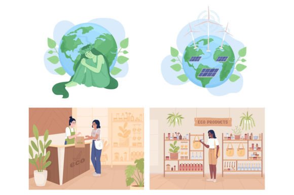 Sustainable Lifestyle Illustrations: Graphics Review